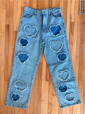NWOT Blue Heart Patch Denim Jeans
